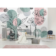 Een fotobehang met bohemian line-art, perfect voor een kinderkamer.