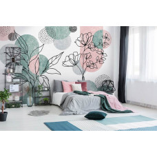 Een fotobehang met abstracte bohemian line-art, speciaal ontworpen voor een slaapkamer.