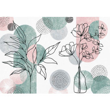 Bohemian line-art kunstwerken met botanische elementen, in een minimalistische stijl op dit fotobehang.