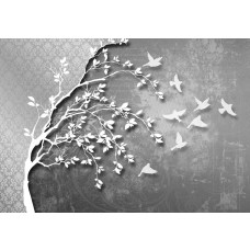 Zilveren vogels in de lucht, abstract en luxe fotobehang met een stijlvolle en moderne uitstraling.