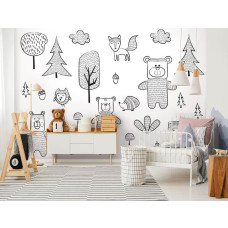 Een fotobehang met een bos en beren voor kinderen in de kinderkamer.