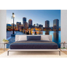 Een fotobehang van Boston Harbor met een prachtig uitzicht op de haven, perfect voor een rustige sfeer in een slaapkamer.