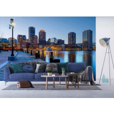 Een fotobehang van Boston Harbor met een indrukwekkend uitzicht op de haven, ideaal voor een stijlvolle woonkamer.