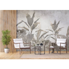 Fotobehang met een botanische jungle in een bedrijfsruimte, voegt een energieke en inspirerende touch toe aan de werkomgeving.