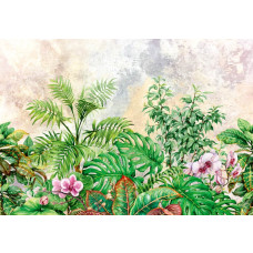 Fotobehang met jungle planten en bladeren in een botanische stijl, frisse groene kleuren voor een levendige ruimte.