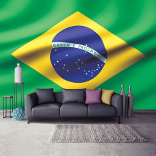 Een fotobehang met de Braziliaanse vlag voor de woonkamer.