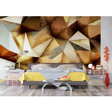 Een fotobehang van bronzen 3D geometrie in abstracte driehoeken in een slaapkamer.