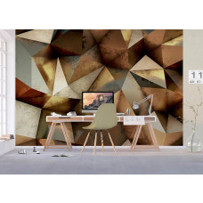 Een fotobehang van bronzen 3D geometrie in abstracte driehoeken in een kantoor met vliesbehang.