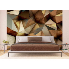 Een fotobehang van bronzen 3D geometrie in abstracte driehoeken in een slaapkamer.