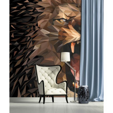 Een fotobehang met een brullende leeuw in kunstzinnige schilderstijl voor de huiskamer.