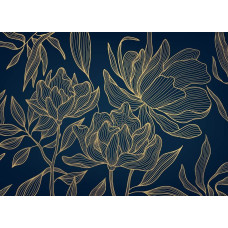 Een fotobehang met een chic gouden bloemenpatroon, waarin sierlijke bloemen en bladeren in diepe groentinten met goudaccenten een luxe en verfijnde uitstraling geven.