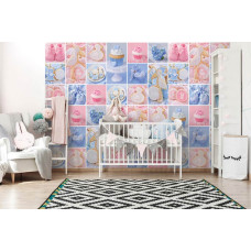Een fotobehang met kleurrijke cupcakes in roze en blauw voor de kinderkeuken en bakkerij.