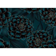 Fotobehang met prachtige dahlia’s en gouden accenten, perfect voor een elegante en luxueuze uitstraling.