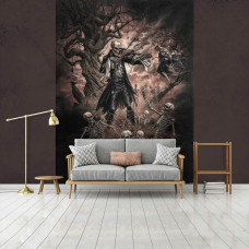 Een fotobehang van de Danse Macabre met dodendans en schedels voor de huiskamer.