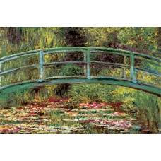 De Japanse brug van Claude Monet, een meesterwerk van waterlelies, weergegeven in een kunstzinnig fotobehang.