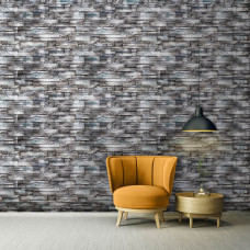 Een fotobehang met een decoratieve grijze stenen muur, passend voor de woonkamer.