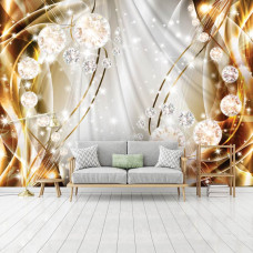 Een fotobehang met diamanten op een gouden achtergrond voor de huiskamer.