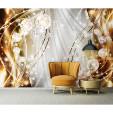 Een fotobehang met diamanten op een gouden achtergrond in de woonkamer.