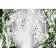 Fotobehang met smaragdgroene en zilveren diamanten, glinsterend en abstract.
