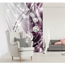 Een fotobehang met diamanten op een violette achtergrond, met paarse en abstracte juweelontwerpen voor de huiskamer.