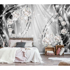 Een fotobehang met diamanten op een zilveren achtergrond voor de slaapkamer.