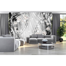 Een fotobehang met diamanten op een zilveren achtergrond voor de woonkamer.