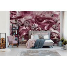 Een fotobehang van paarse diamanten en goud, passend voor een serene slaapkamer.