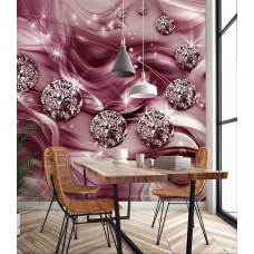 Een fotobehang van paarse abstracte kunst met glinsterende gouden accenten, geschikt voor de woonkamer.