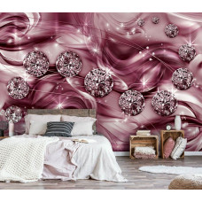 Een fotobehang met luxe paarse en gouden diamanten, ideaal voor de slaapkamer.