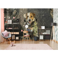 Een fotobehang van een dansende DJ-hond in de kinderkamer.