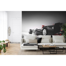 Een fotobehang van een dynamische Formule 1-auto met intense details in een huiskamer.