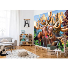 Een fotobehang van elanden in een fantasierijke opstelling, ideaal voor een kinderomgeving.