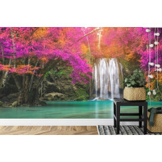 Een serene weergave van de Erawan-waterval in Thailand, ideaal voor een kantoor.