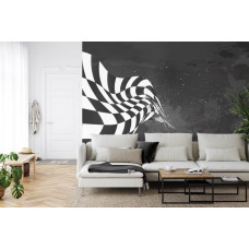 Een fotobehang van een finishvlag in een stijlvolle huiskamer.