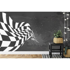 Een fotobehang van een finishvlag in een avontuurlijke kinderkamer.
