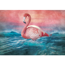Fotobehang van een flamingo, weergegeven in een levendige en kleurrijke stijl.