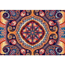 Kleurrijke bloemen in een folk-patroon, weergegeven op een artistiek en abstract fotobehang.