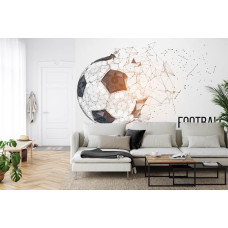 Een fotobehang met een klassieke voetbal in zwart-wit in een woonkamer.