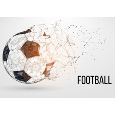 Fotobehang met een realistische weergave van een voetbal op een grasveld, vastgelegd op het moment dat de bal gereed is voor een trap.