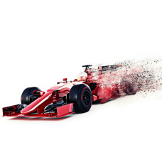 Fotobehang van een Formule 1 auto in volle snelheid, met lichtstrepen die snelheid symboliseren.