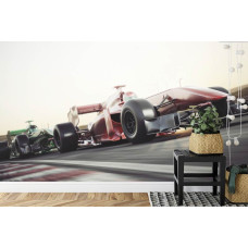 Een fotobehang van een Formule 1-auto in een spannende race voor een kinderkamer.
