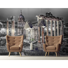 Een zwart-wit fotobehang van het Forum Romanum in Rome, Italiė, voor de slaapkamer.