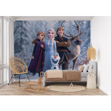 Fotobehang Frozen Magie van de Winter in een meisjeskamer met Elsa, Anna en hun vrienden in een magisch winterdecor.