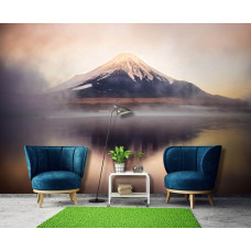 Een fotobehang met een betoverend bergmeerlandschap van Fuji Five Lakes, ontworpen voor de woonkamer.