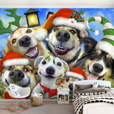 Een fotobehang van honden in een grappige kerst selfie voor kinderen.