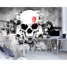 Een fotobehang met schedels en gaming-thema, ideaal voor een stoere gamekamer.