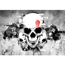 Schedels en gaming symbolen in een duister, grafisch ontwerp, ideaal voor gamers die van een edgy stijl houden.