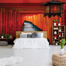 Een fotobehang van een gang met 3D-effect geļnspireerd op China voor de woonkamer en slaapkamer.