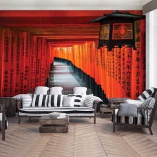 Een fotobehang van een gang met 3D-effect geļnspireerd op China voor de woonkamer.