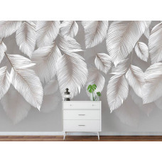 Fotobehang gedetailleerde witte bladeren in een hal met moderne stijl.